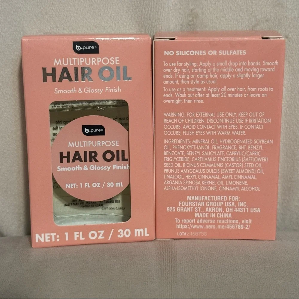 b.pure – Multi-Use Hair Oil, Soft & Shiny (1 fl oz / 30 ml), Pack of 2.